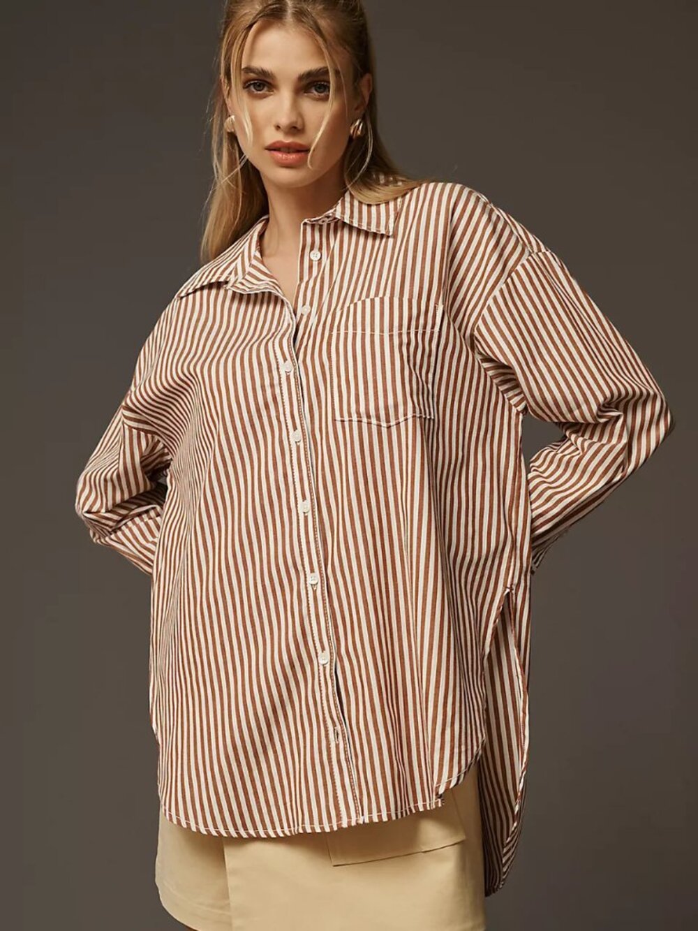 Anthropologie Maeve The Bennet Buttondown Shirt in Red Motif
